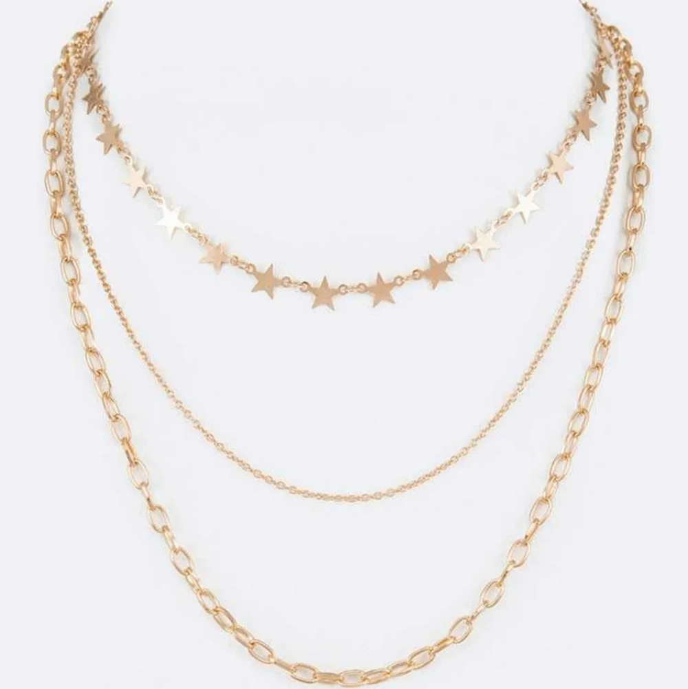 J. Elise Boutique Gold Dainty Star Mix Chain Layer Fashion Necklace